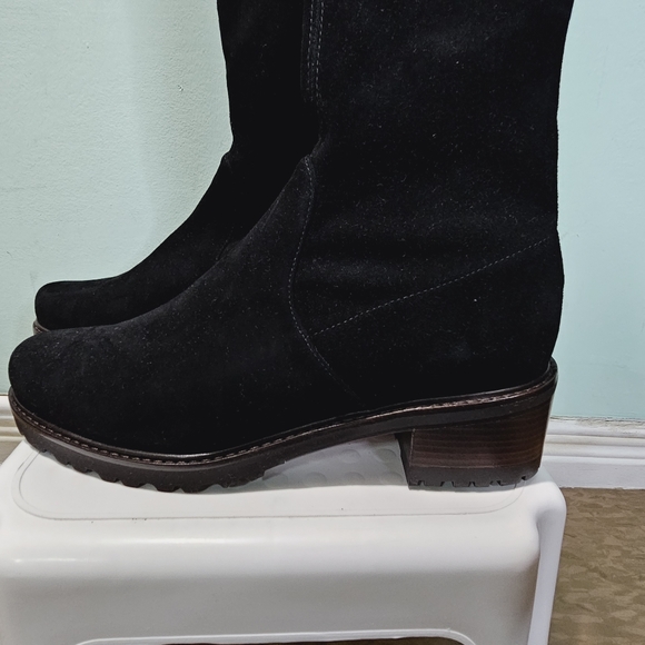 NEW STUART WEITZMAN Blaire City Black Suede Leather OTK Tie Block Heel Boots 9.5 - Picture 11 of 13